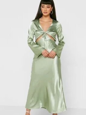 TOPSHOP Satin Sage Green Cutout Maxi Dress